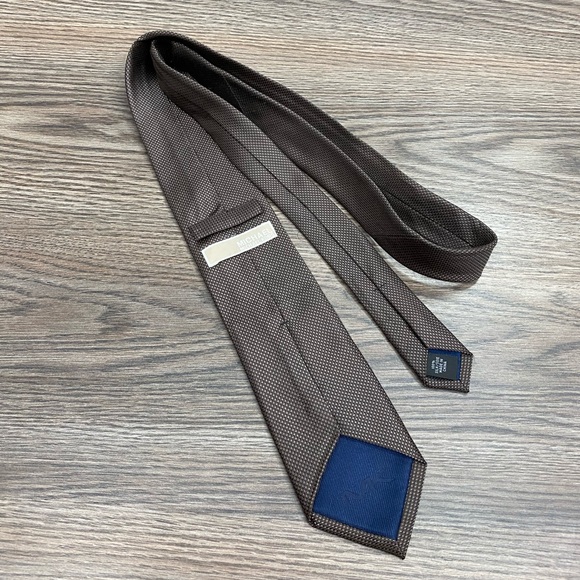 Michael Kors Brown & Tan Check Silk Tie - Picture 2 of 5